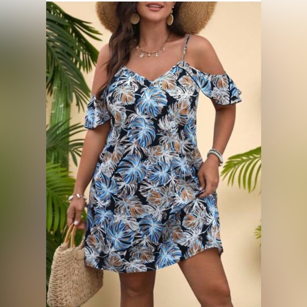 Caribbean Joe Blue and White Tropical‎ Mini Dress